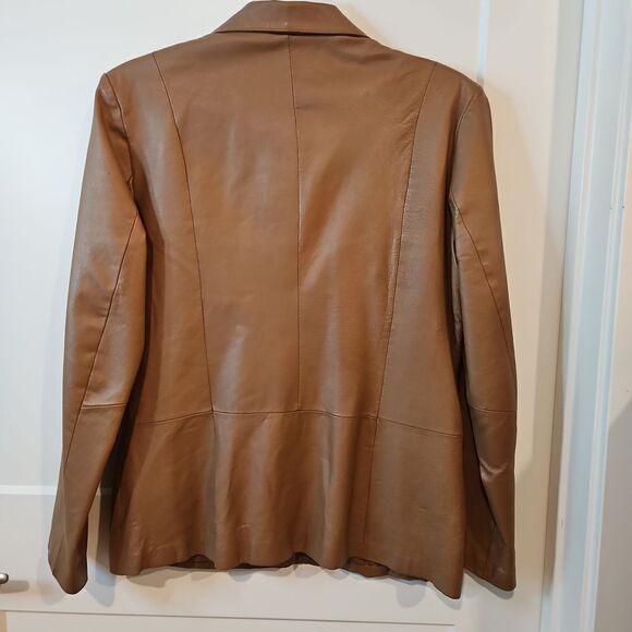 Vintage Chadwick's Tan 100% Leather Pantsuit sz 16 See all Photos - Picture 7 of 17